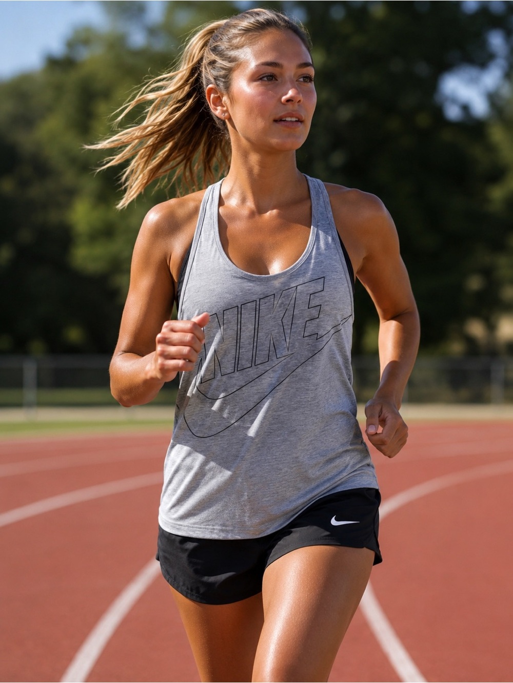 Nike Racerback Tank Top Medium Gray Graphic Athletic Workout